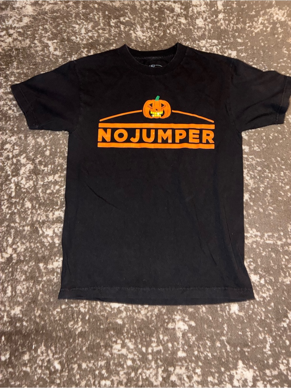 Black Short Sleeve Tee with Orange Pumpkin Logo